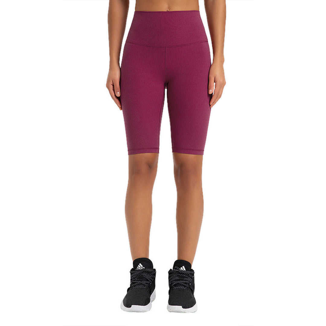 Solid Ribbed High Waist Bike Shorts With Invisible Pocket