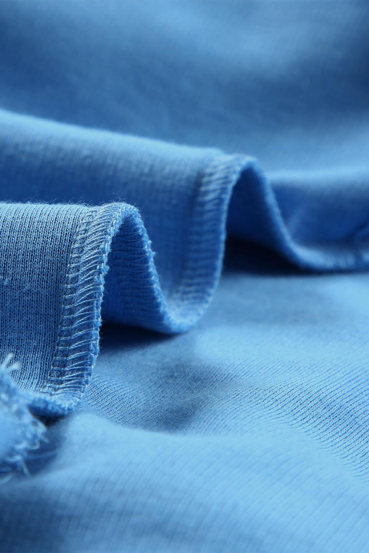 Sky Blue Solid Patchwork Trim Hoodie