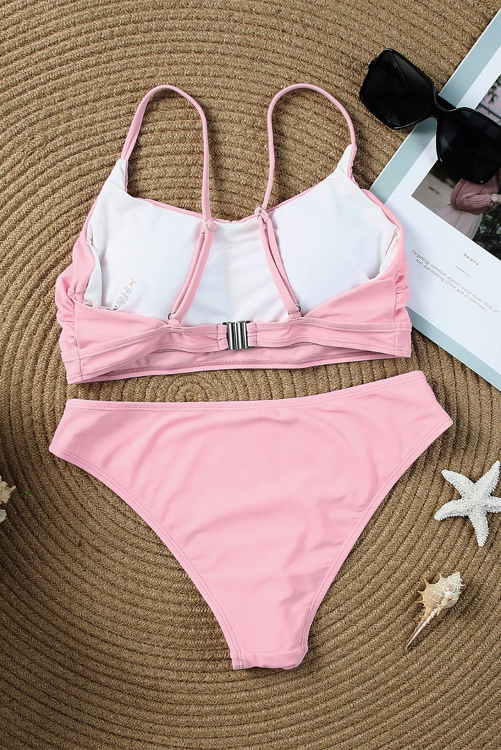 2Pcs Ruched Bikini Solid Swimsuit
