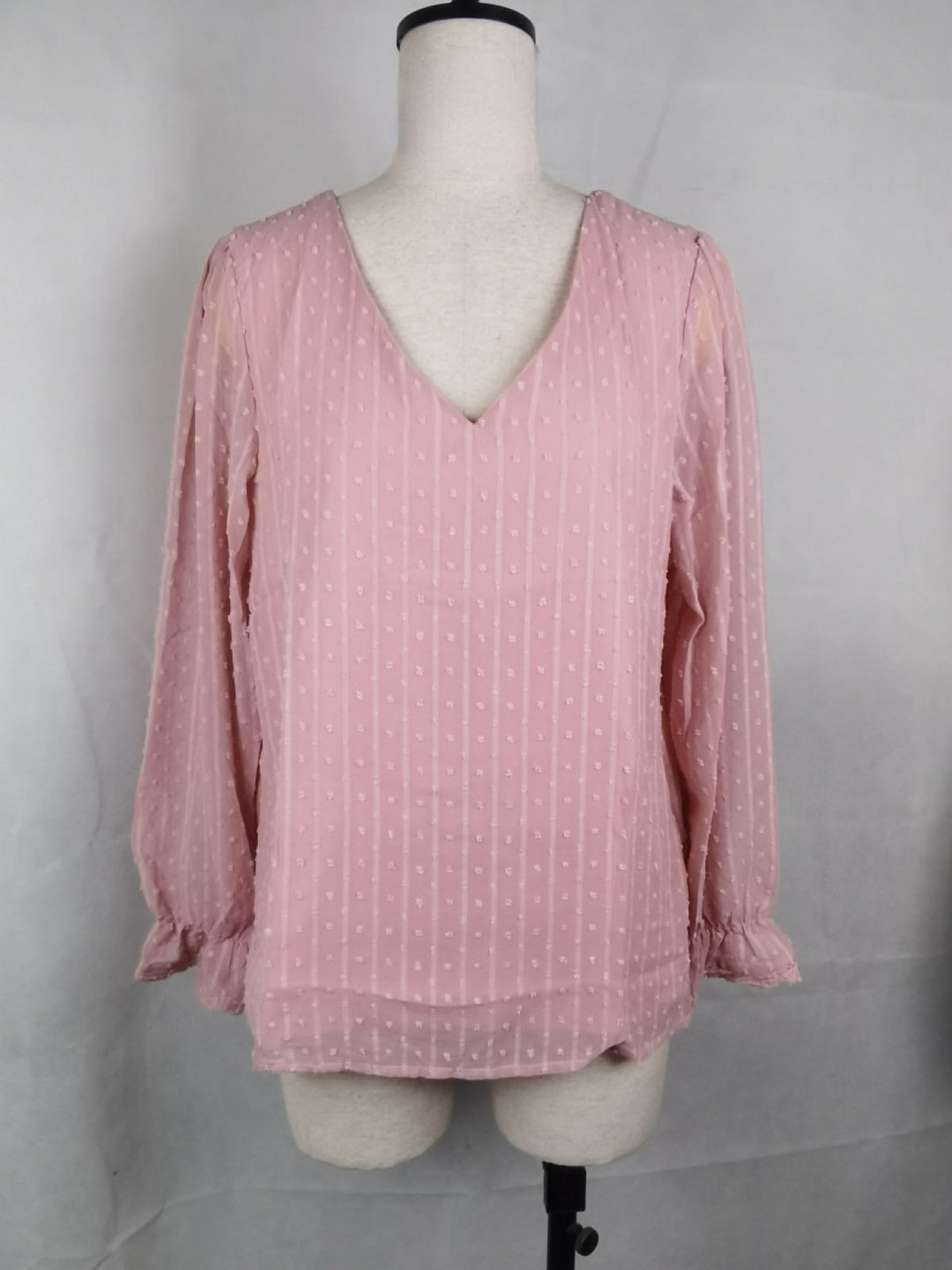 V Neck Puff Sleeve Swiss Dot Blouse