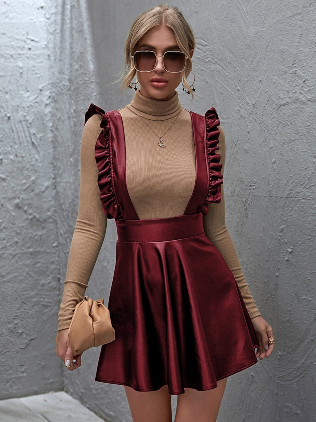 Ruffled Strap Suspender Pleated Skirt