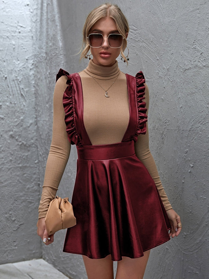 Ruffled Strap Suspender Pleated Skirt