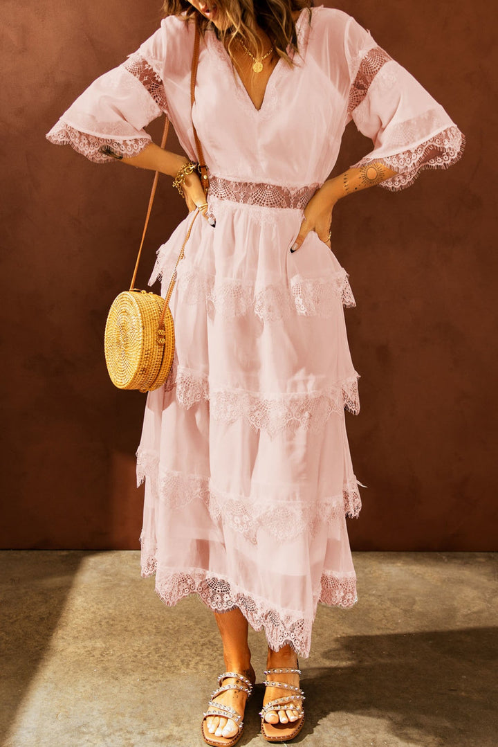 Swiss Dot Layered Dress - Long Dress