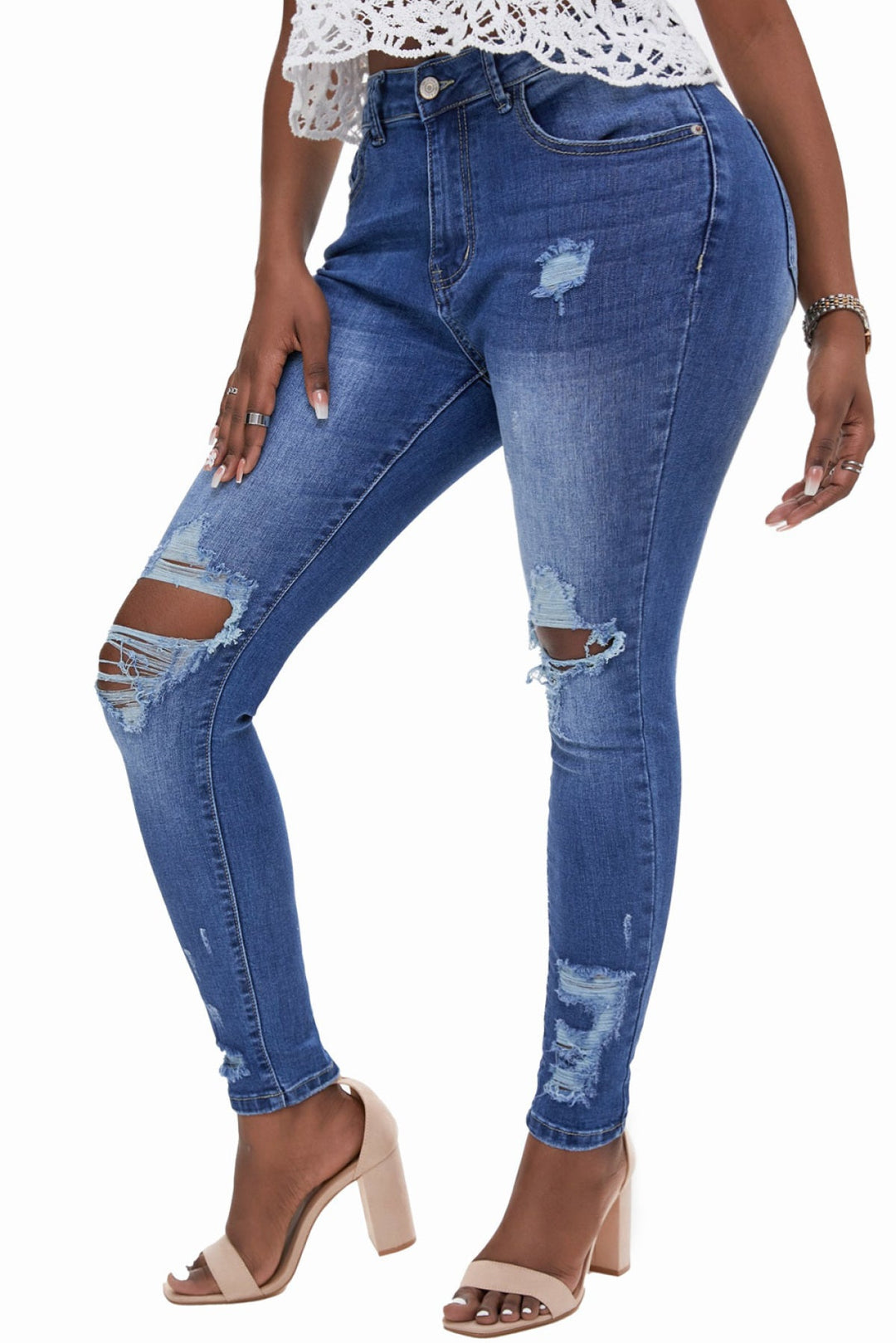 Blue Ripped High Waist Skinny Jeans