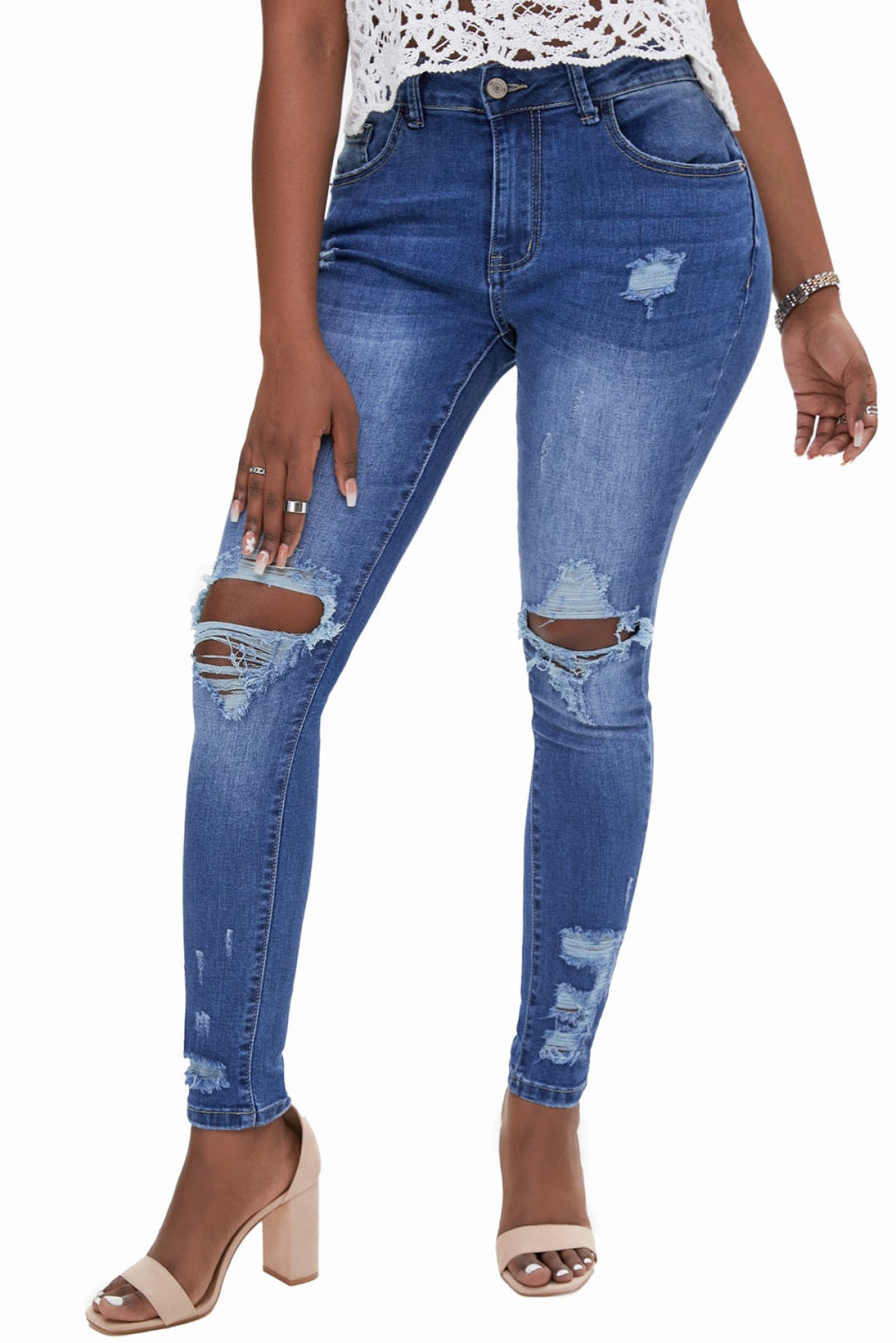 Blue Ripped High Waist Skinny Jeans