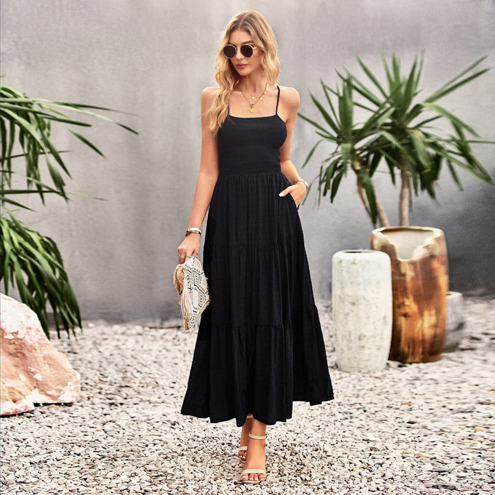Smocked Swiss Dot Tie Back Camisole Maxi Dress