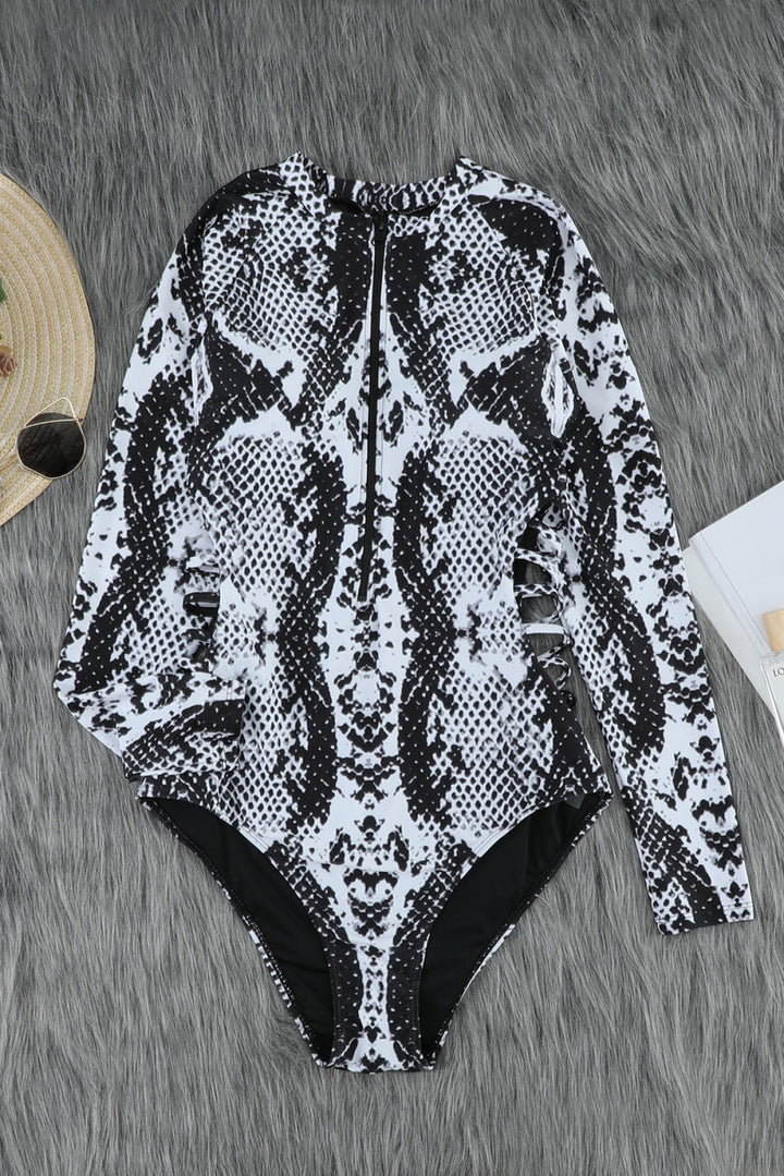 Leopard Print Zipper Cut-Out Swimsuit