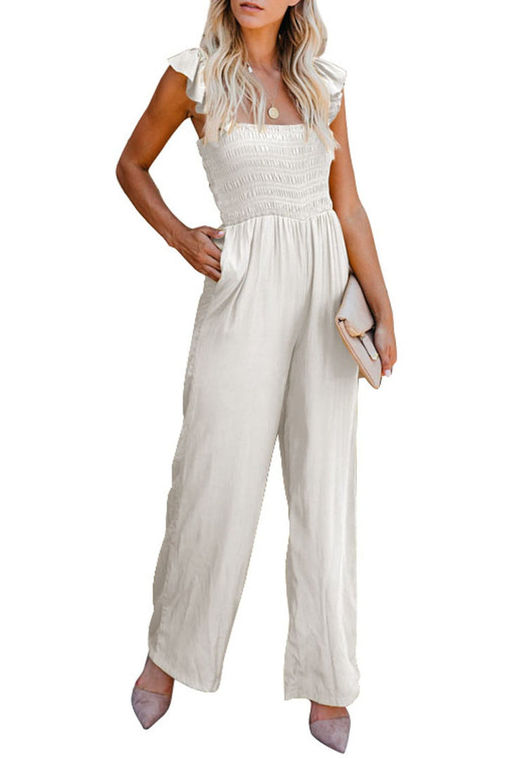 Flutter Sleeve Smocked Wide Leg Jumpsuit