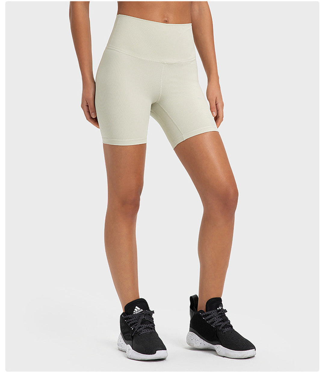 Solid Ribbed High Waist Bike Shorts With Side Pockets