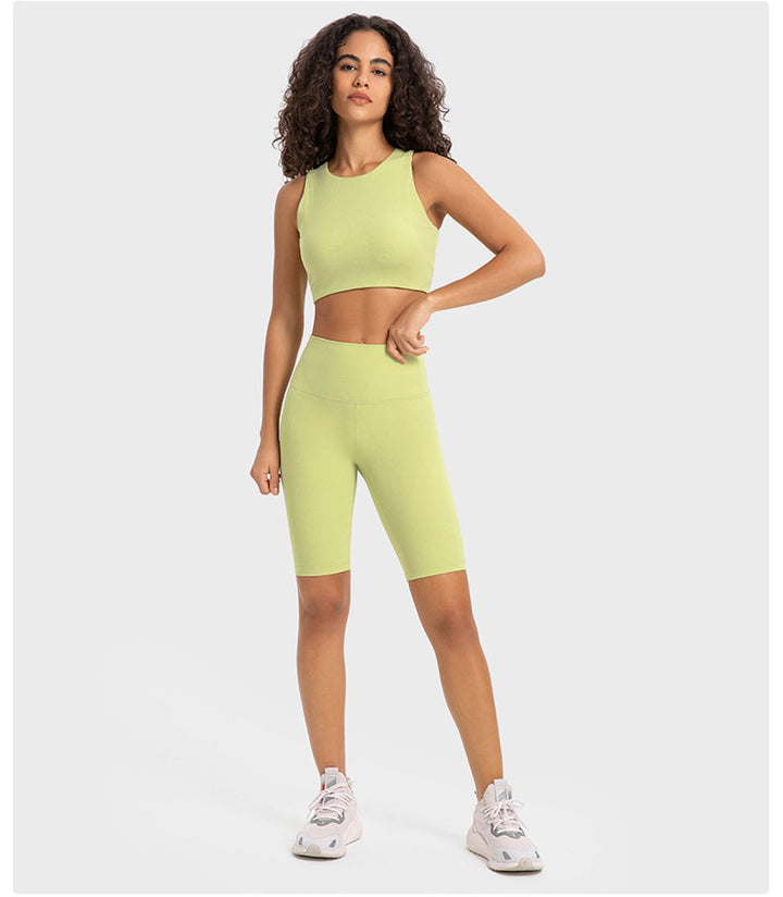 Ribbed Round Neck Wireless Sports Bras