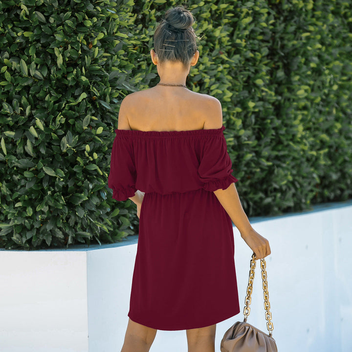 Solid Off-the-Shoulder Elastic Waist Mini Dress