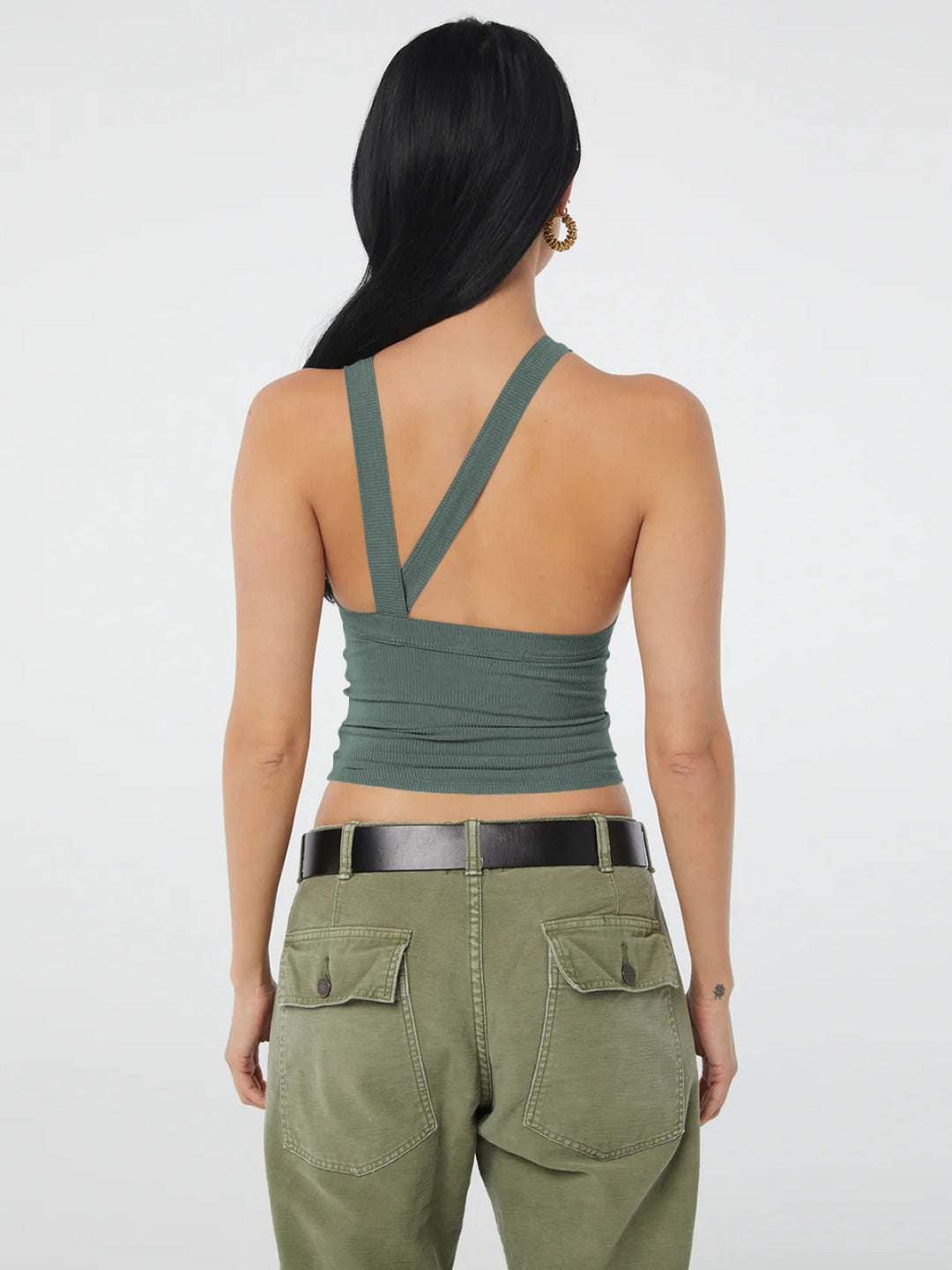 Ribbed Round Neck Sleeveless Backless Tank Top