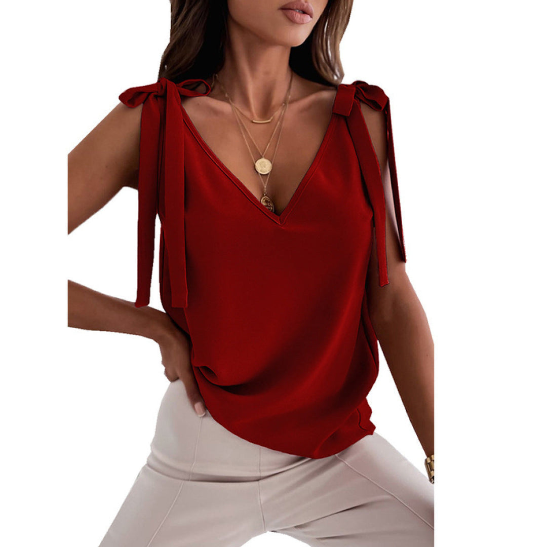 V-neck Sleeveless Knot Tank Top