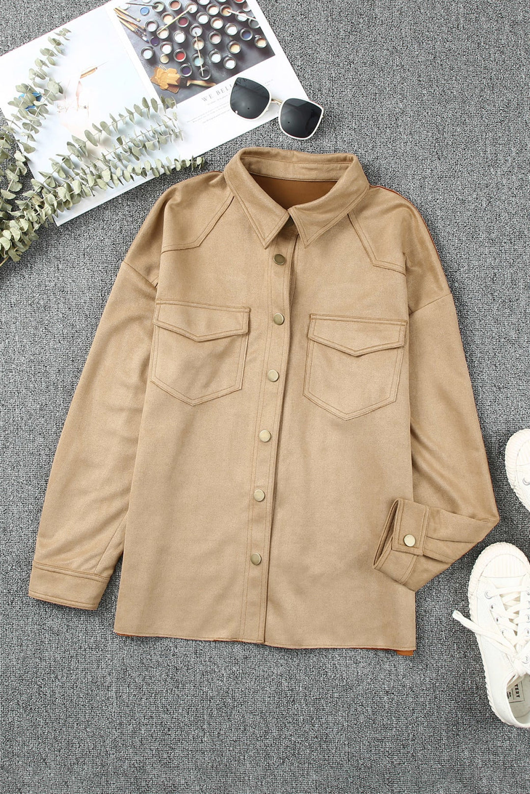 Khaki Snap Suede Jacket