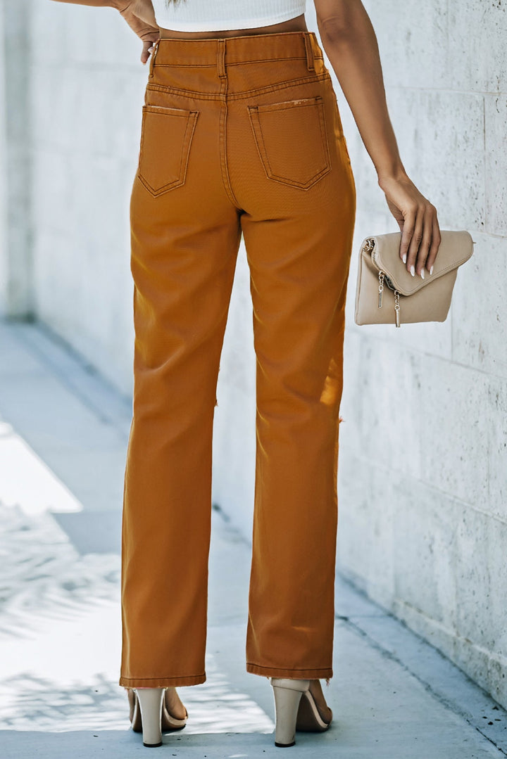 Distressed Raw Hem Straight Leg Jeans