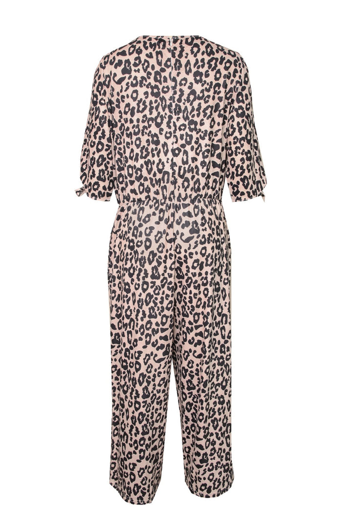 Leopard Half Sleeve Plus Size Jumpsuit