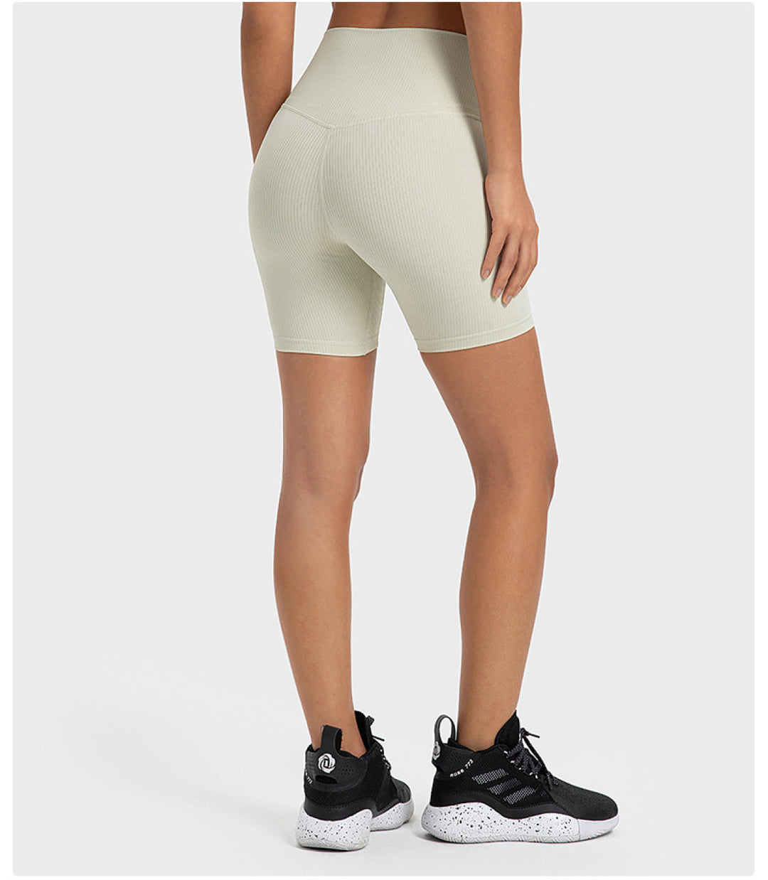 Solid Ribbed High Waist Bike Shorts With Side Pockets