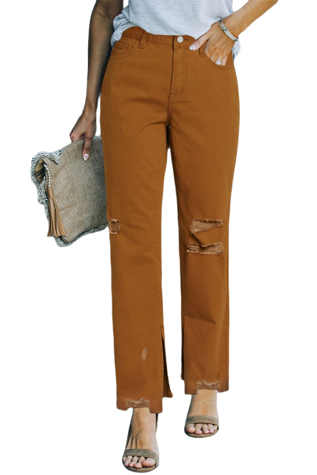 Distressed Raw Hem Straight Leg Jeans
