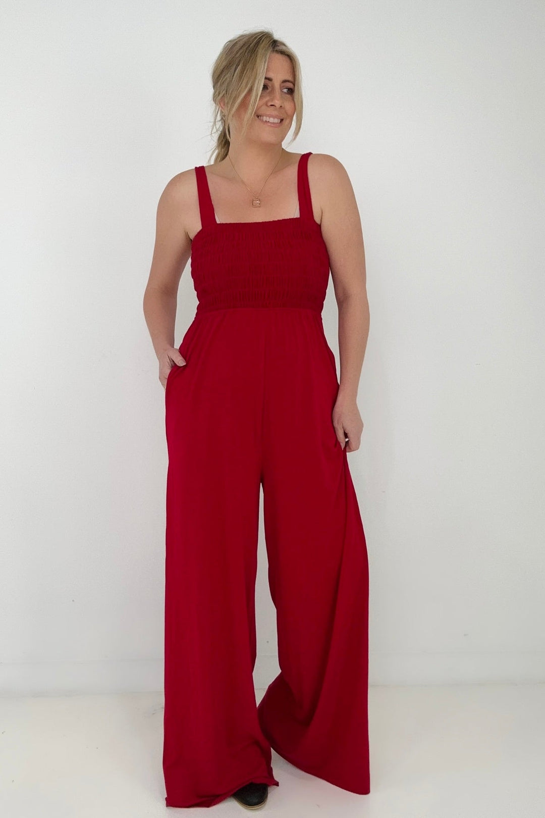 Smocked Wide Leg Jumpsuit