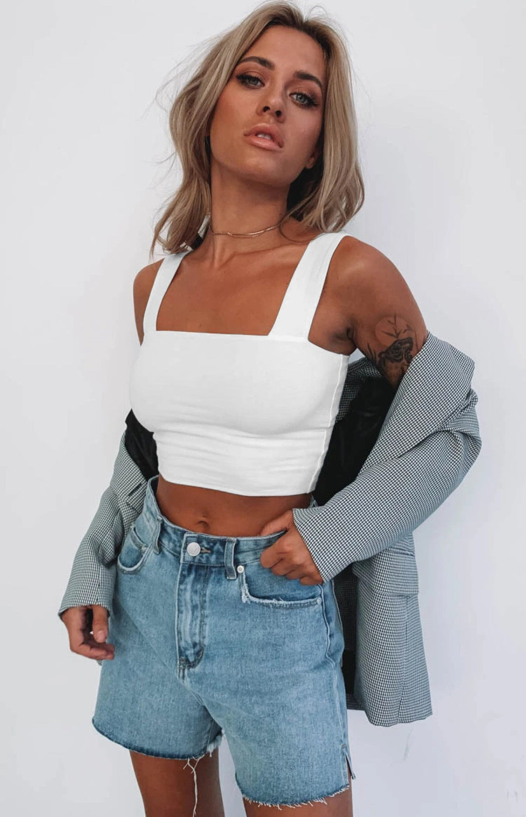 Solid Color Strap Crop Top