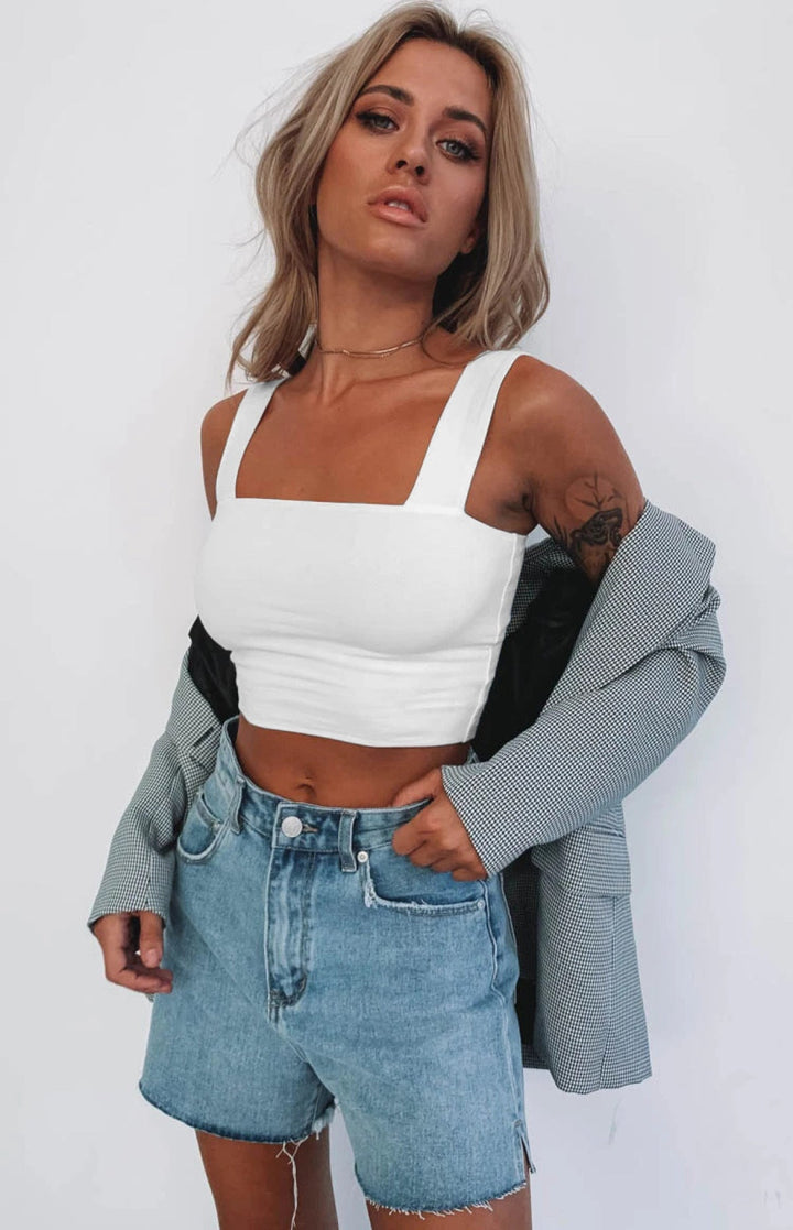 Solid Color Strap Crop Top