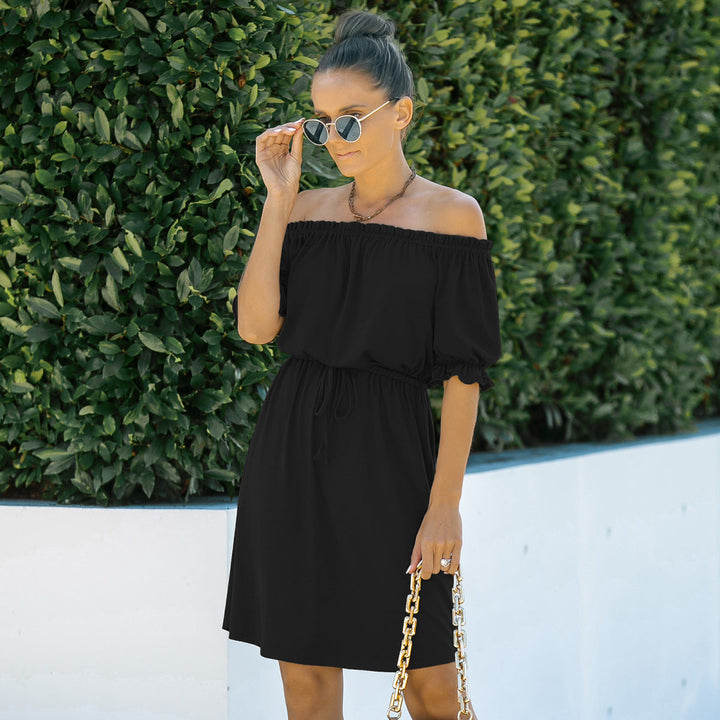 Solid Off-the-Shoulder Elastic Waist Mini Dress