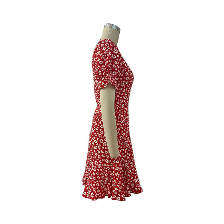 Surplice Puff Sleeve Tie-waist Ditsy Floral Wrap Dress