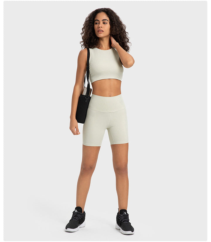 Solid Ribbed High Waist Bike Shorts With Side Pockets