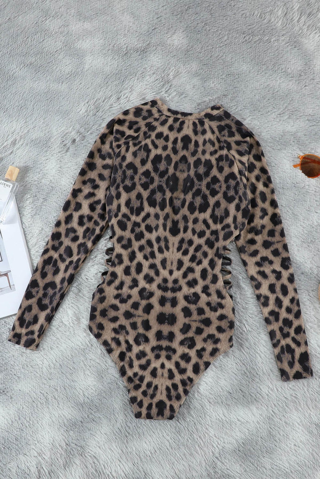 Leopard Print Zipper Cut-Out Swimsuit