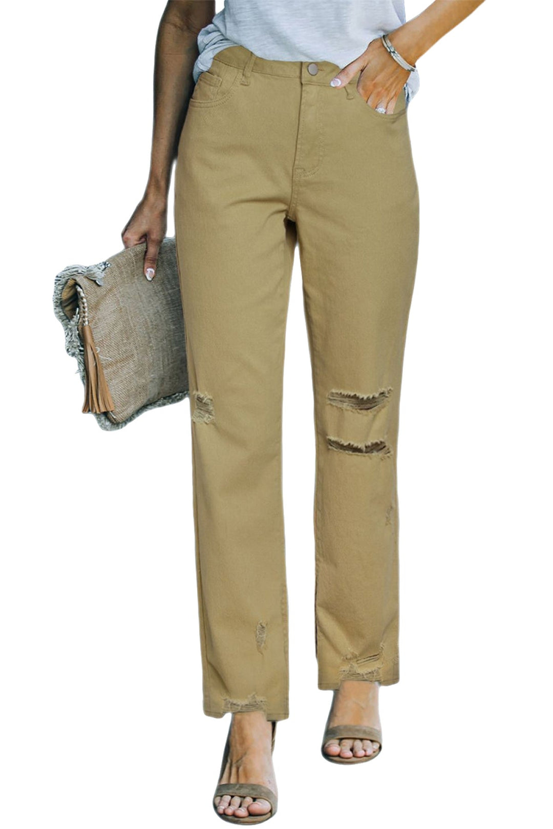 Distressed Raw Hem Straight Leg Jeans