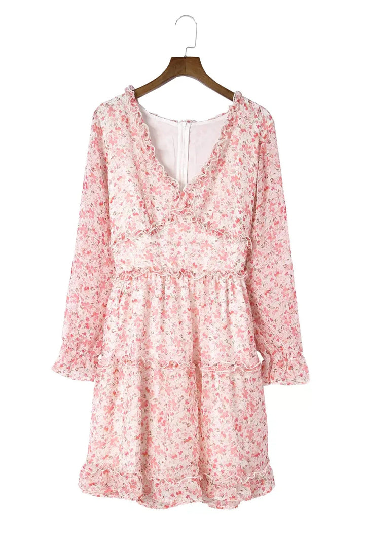 Pink Frilled Tiered Floral Plus Size Dress