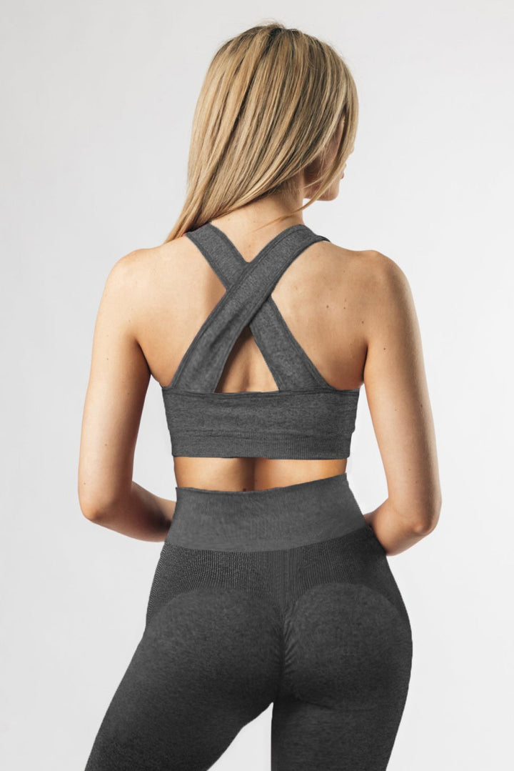 Black Criss Cross Bra And High Waist Leggings - Sports Wear