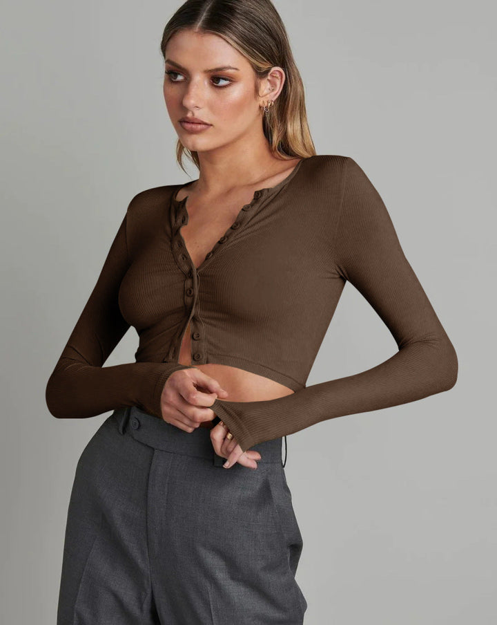 Single-Breasted V-Neck Solid Crop Top