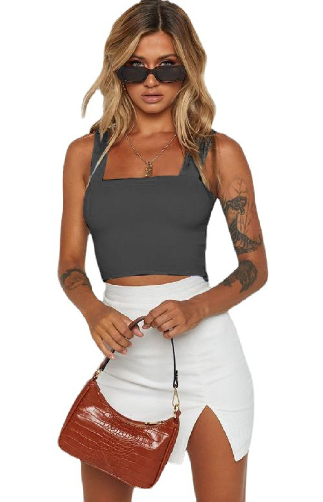Solid Color Strap Crop Top