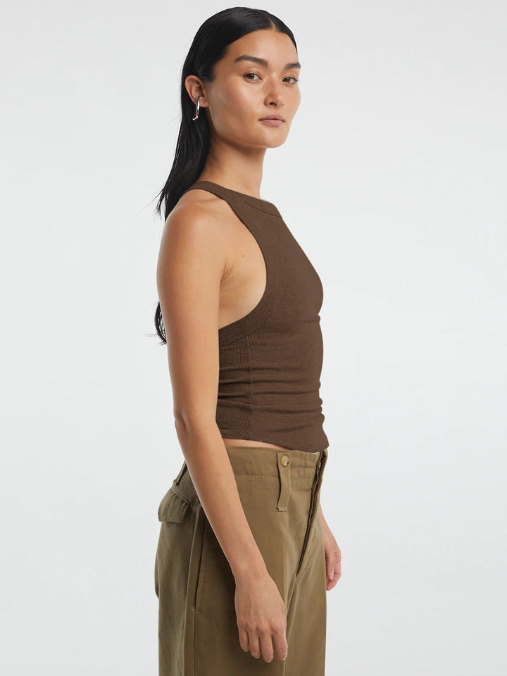 Ribbed Round Neck Sleeveless Backless Tank Top