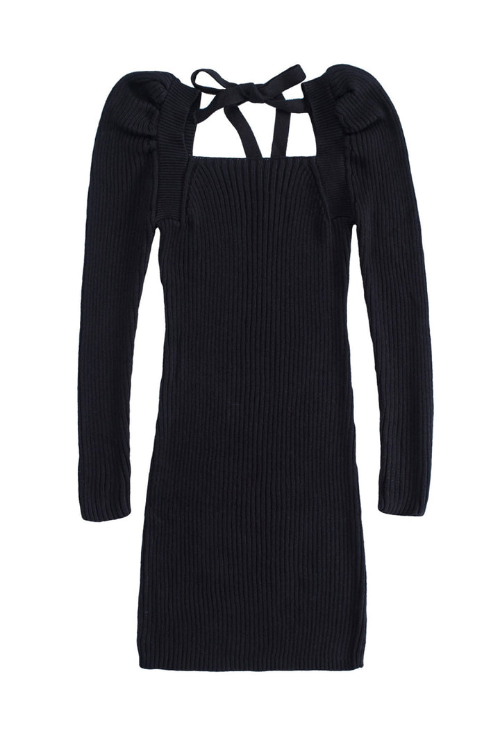 Square Neck Puffy Sleeve Sweater Dress