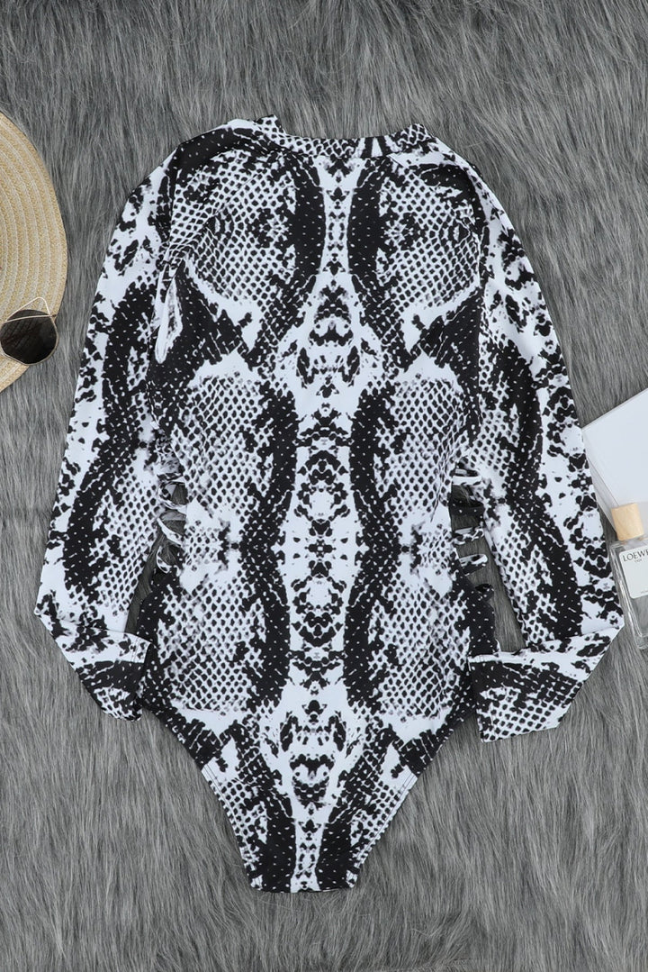 Leopard Print Zipper Cut-Out Swimsuit