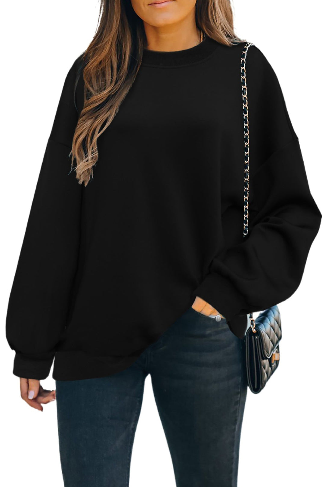 Solid Drop-Shoulder Pullover Sweatshirt