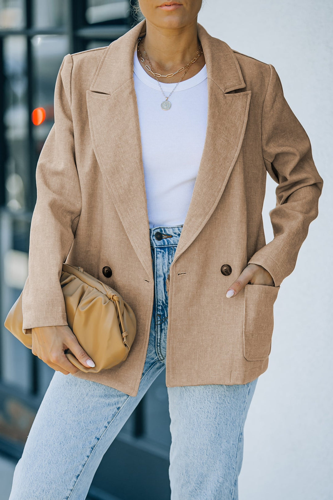 Buttoned Lapel Collar Blazer