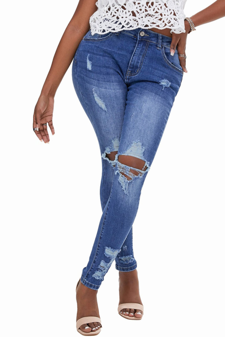 Blue Ripped High Waist Skinny Jeans