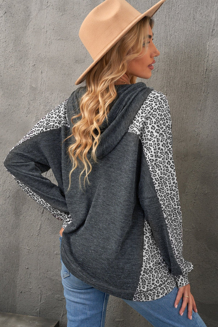 Leopard Patchwork Pullover Hoodie