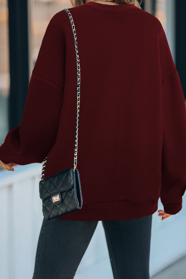 Solid Drop-Shoulder Pullover Sweatshirt