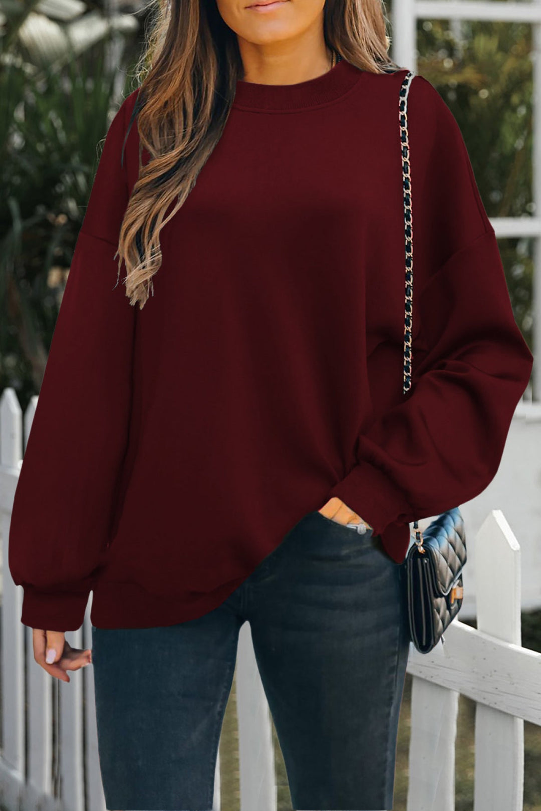 Solid Drop-Shoulder Pullover Sweatshirt