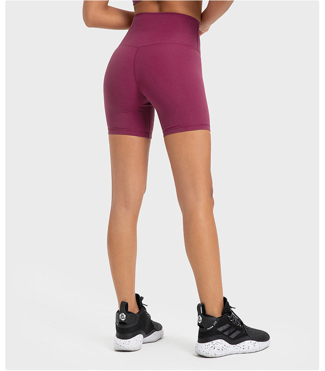 Solid Ribbed High Waist Bike Shorts With Side Pockets