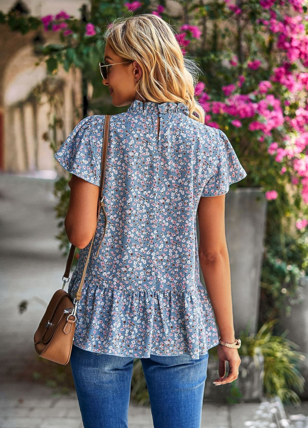 Ditsy Floral Ruffle Sleeve Gathering Blouse