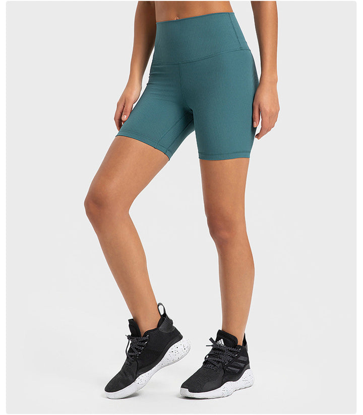 Solid Ribbed High Waist Bike Shorts With Side Pockets