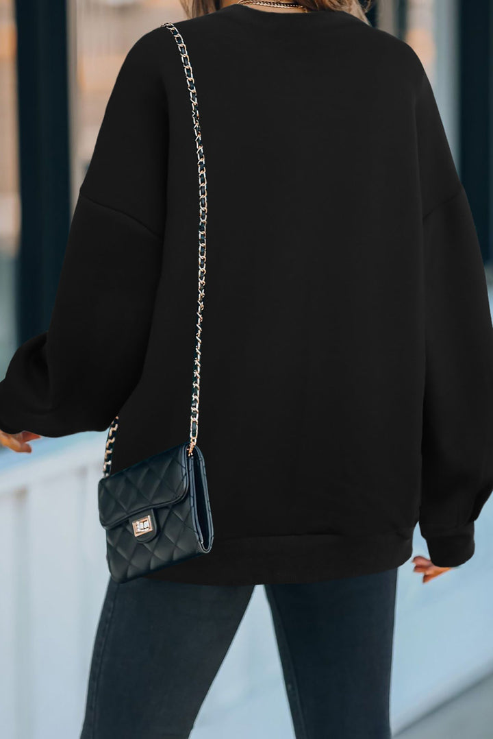 Solid Drop-Shoulder Pullover Sweatshirt