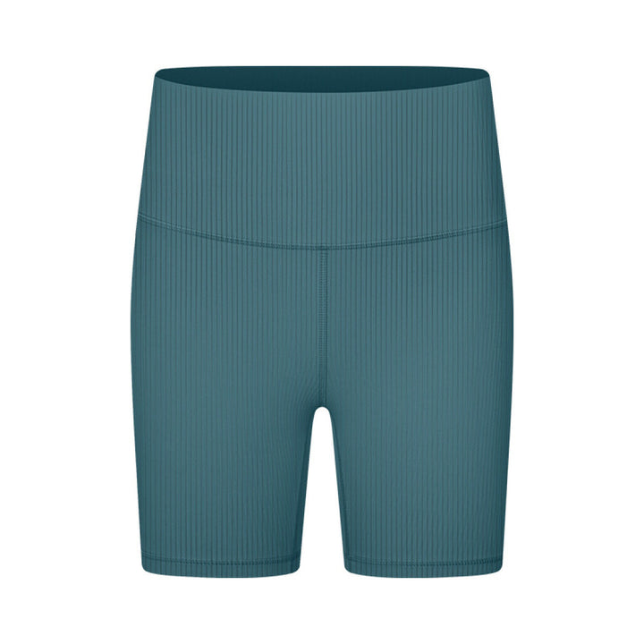 Solid Ribbed High Waist Bike Shorts With Side Pockets