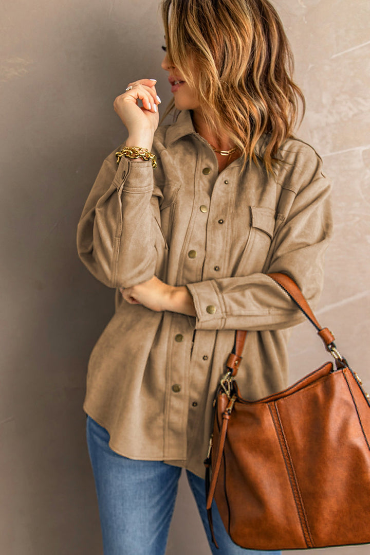 Khaki Snap Suede Jacket