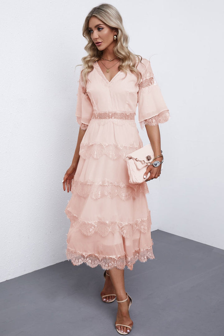 Swiss Dot Layered Dress - Long Dress